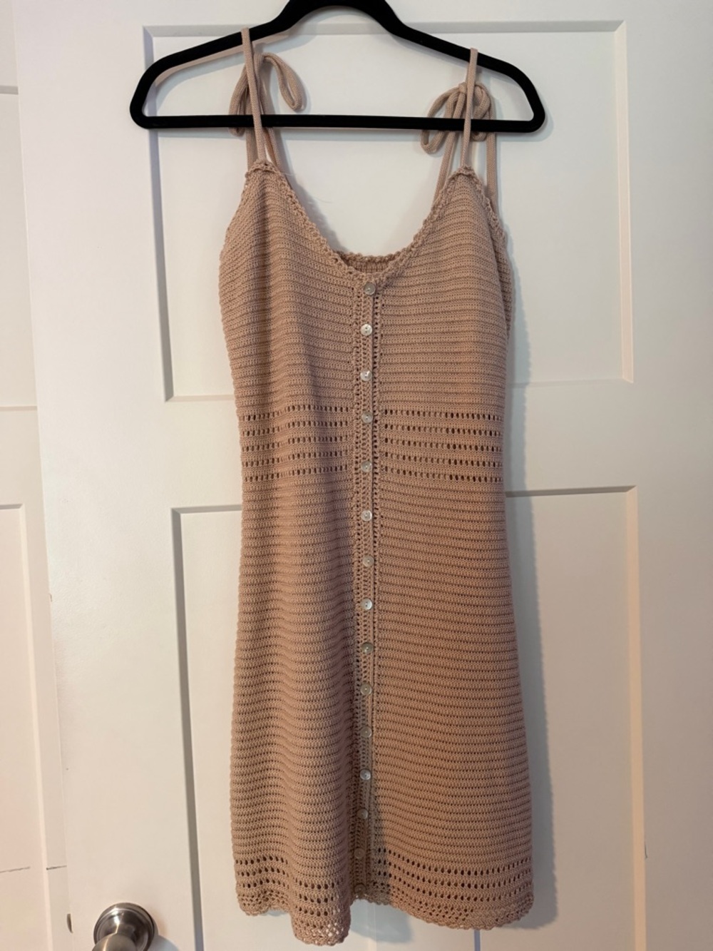 Olive & Oak Crochet Button-Front Mini Dress